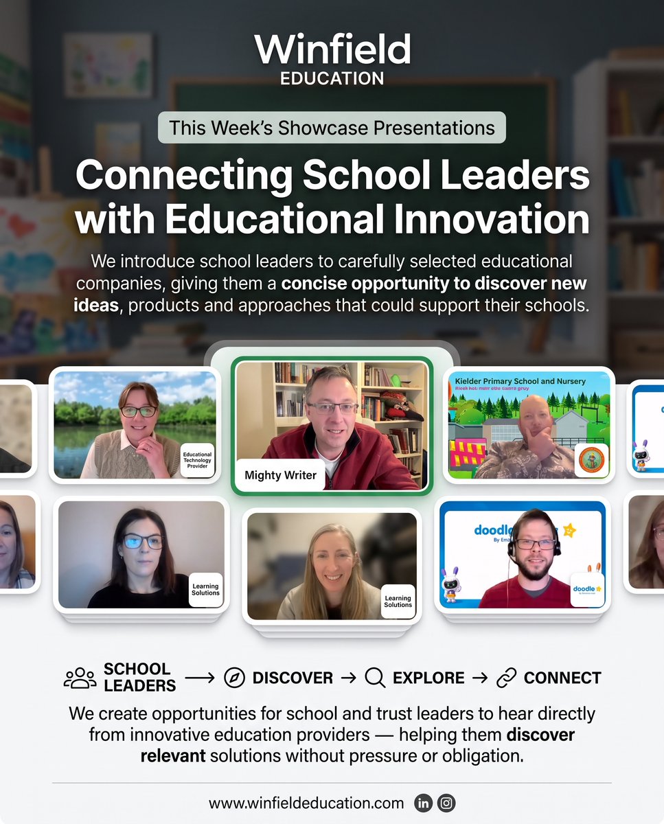 Winfield__Ed's tweet photo. Innovation in education shouldn't be hard to find. 🏫✨

Last week’s Showcase Presentations were a great success! We were proud to connect school and trust leaders with some of the most innovative educational companies out there. Our goal was simple: to give leaders a concise, no-obligation opportunity to discover fresh approaches and products that can help their schools thrive.

Ready to explore what’s out there? Visit the link in our bio to learn more about the Winfield Education model.