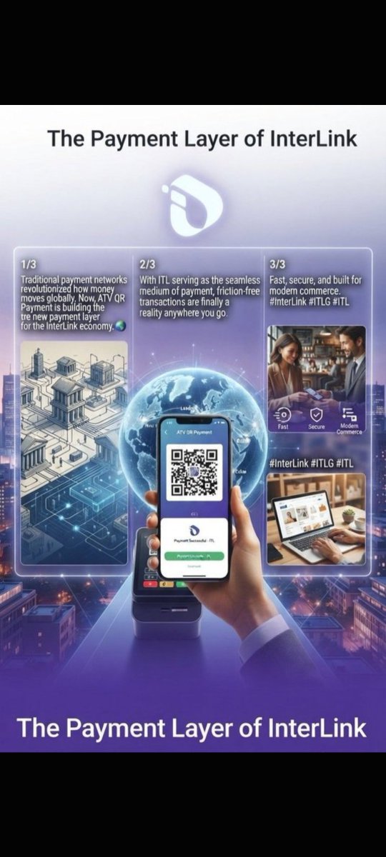 Pulusugopi37's tweet photo. 1/ATV is building the ultimate payment layer for the InterLink economy, powered by ITL. 🌍
2/ Fast, secure, and ready for the real world. 
#InterLink #ITLG #ITL https://t.co/W2esX9QqT7
