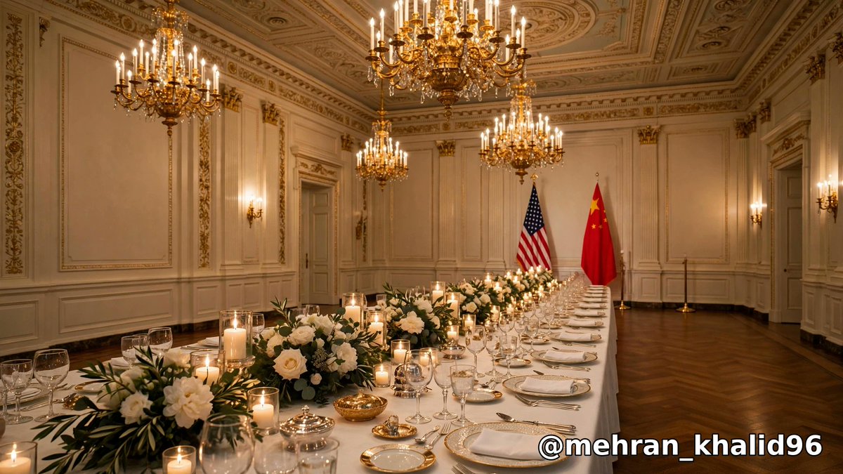 mehran_khalid96's tweet photo. The Trump–Xi state dinner: every tech titan on Earth — Musk, Bezos, Pichai, Altman, Cook, Huang — ate sea bass with the two leaders. One seat was empty: Anthropic. In AI diplomacy, the missing chair is the story. 🍽️ #Trump #Xi #AI https://t.co/MQxF7owxFp