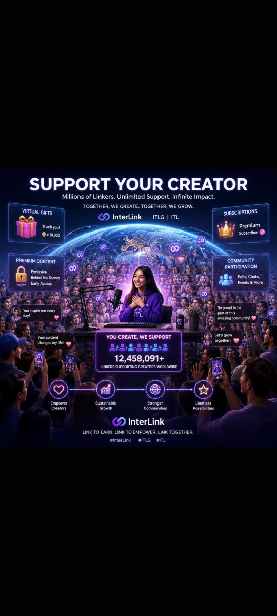Pulusugopi37's tweet photo. Support Your Creator
Design an inspiring scene where millions of Linkers directly support creators through virtual gifts, subscriptions, premium content, and community participation.
#InterLink  #ITLG #ITL https://t.co/rcZls8DHUC