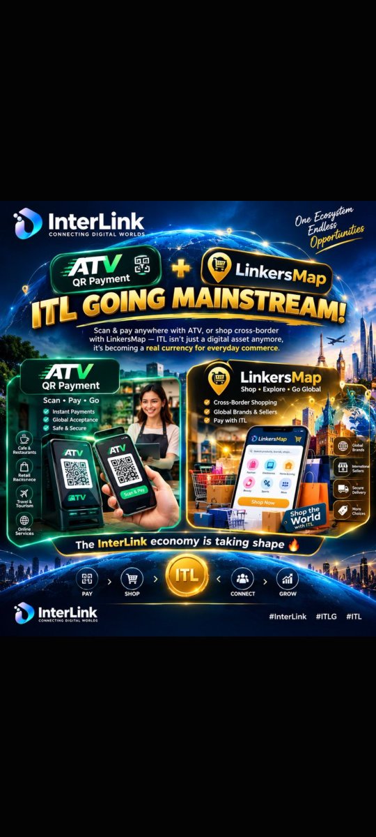 Pulusugopi37's tweet photo. ATV QR Payment + 🛍️ LinkersMap = ITL going mainstream!

Scan &amp; pay anywhere with ATV, or shop cross-border with LinkersMap — ITL isn't just a digital asset anymore, it's becoming a real currency for everyday commerce.

The InterLink economy is taking shape

#InterLink  #ITLG #ITL https://t.co/128G4upqHV