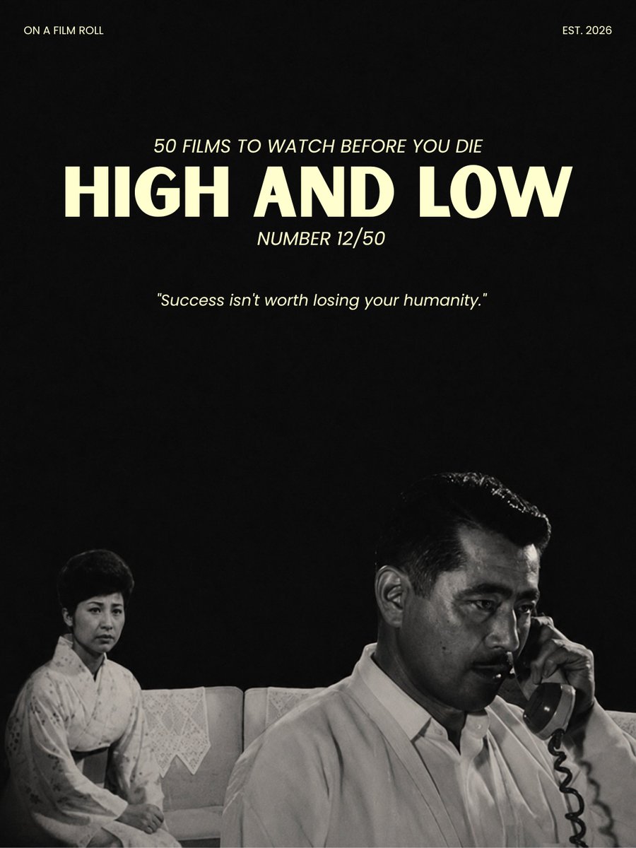 EdraLexgw6e's tweet photo. 50 فيلمًا قبل أن تموت: «الجنة والجحيم» (1963)
إخراج أكيرا كوروساوا
IMDb: 8. 4/10
يبدأ الفيلم بخطف، ثم يتحول إلى أحد أعظم أفلام التحقيقات الشرطية، مستكشفًا الطبقة والأخلاق والامتياز وثمن فعل الصواب. تحفة خالدة تثبت عبقرية كوروساوا. https://t.co/vAKdheChps