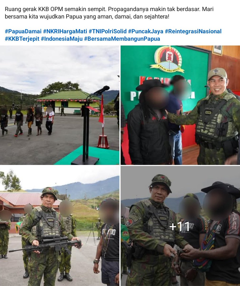 KagoyaSilas's tweet photo. Tiga anggota kelompok pemberontak bersenjata organisasi #PapuaMerdeka #TPNPB-OPM dikabarkan kembali ke NKRI 🇮🇩

Hari ini, Sabtu (26/9/2026) di Halaman Kodim 1714/Puncak Jaya, telah dilangsungkan ikrar setia kepada NKRI, 3 anggota TPNPB-OPM dari Kodap XXVIII/Yambi dan Kodap X/Tolikara (Kopitua Tabuni, Iren/Bejo Tabuni, dan Lipar Tabuni).

4 pucuk senjata organik diletakkan:
- AR-15 5,56
- Revolver 9 mm
- Trailside .22 LR
- Combat 9 mm

Kejadian ini disaksikan langsung oleh Koops TNI Habema, Satgas Operasi Damai Cartenz, Forkopimda, serta para Tokoh Adat, Agama, dan masyarakat Puncak Jaya.

Kata aparat keamanan:  Meskipun penegakan hukum terus berjalan, pintu maaf dari negara masih terbuka lebar bagi saudara-saudara dari kelompok OPM yang ingin sadar, meletakkan senjata, dan kembali ke pangkuan NKRI untuk bersama-sama membangun tanah Papua.

#Yambi #Tolikara #Papua #PapuaBarat #WestPapua #PapuaMerdeka #FreeWestPapua #FreeWestPapuaCampaign #AliansiMahasiswaPapua #AMP #Yahukimo #PapuaPegunungan #PapuaTengah #PapuaIndonesia