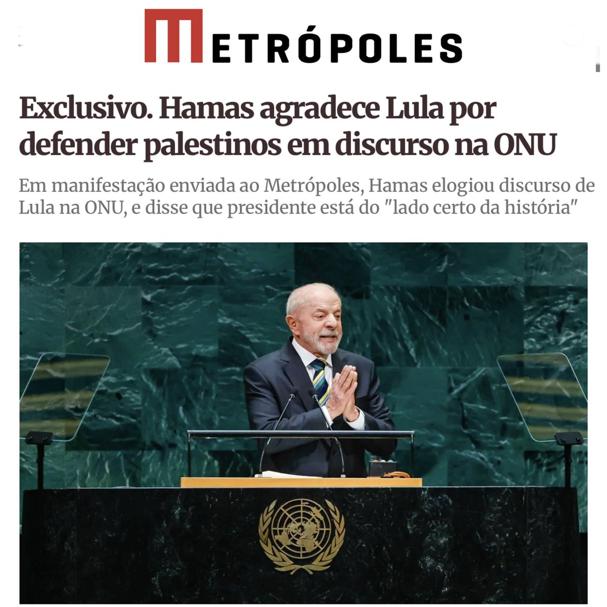 FlavioBolsonaro's tweet photo. Os presídios (assassinos, traficantes, estupradores…) ficaram em festa com a eleição de lula, em 2022.

E AGORA, no dia 26/Set/26, o grupo TERRORISTA Hamas está elogiando lula por “estar do lado certo da história”.

Sério, você pode até não gostar de mim, mas goste de você! Daqui a 8 dias, crave 22 pra presidente com força na urna, pelo seu próprio bem! 

Fonte:
https://t.co/DB1g592FGJ

@Metropoles