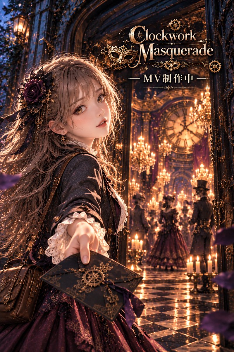 nbloom_mv's tweet photo. 次のMV、制作中です🎭⚙️✨

今回は
スチームパンク × ゴシック × 仮面舞踏会
の世界へ。

歯車が動き出す真夜中、
黒い招待状に導かれた先には――

『Clockwork Masquerade』

どんな舞踏会になるのか、
私も楽しみながら制作してます😊✨

#AI動画 #オリジナルMV #MV制作中 https://t.co/cPOloSci5A