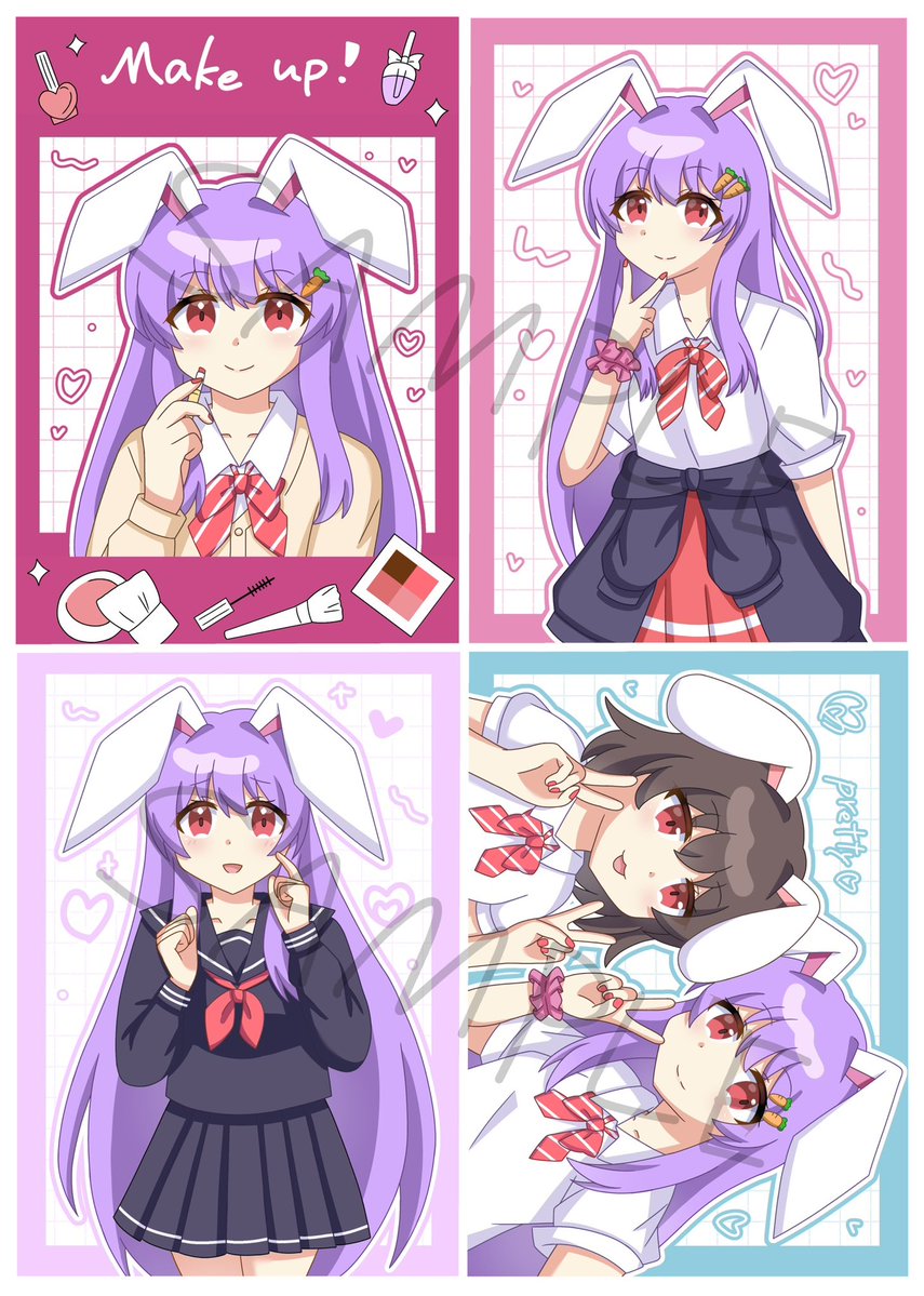 pmm_little39's tweet photo. 【第十三回博麗神社秋季例大祭 新刊サンプル】
『BUNNY GAL COLLECTION』
A5/16p/500円

うどんげとてゐの学パロイラスト本です！！🐇💕 ギャル（？）になった2人の描き下ろしイラスト9枚入り！！！ここでしか公開しない絵も何枚かあります…！！ https://t.co/Yf1YkhsN4B