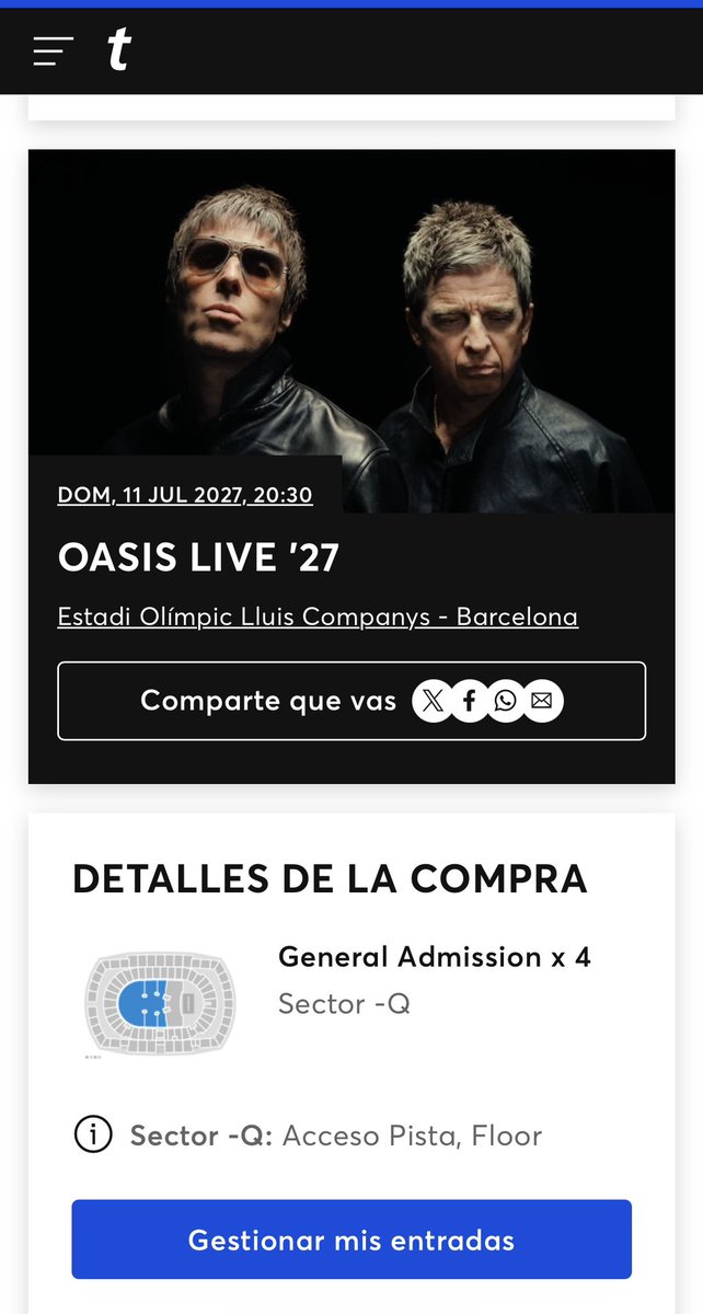 Francisgil97's tweet photo. Conseguimos entradas para ver a Oasis por segunda vez!!!!👏🏼💪🏻 Hacerlo una vez me parecía inimaginable, y hacerlo dos veces me parecía imposible. Pero allí estaremos!!🥹 https://t.co/MaDTZZ2KPi