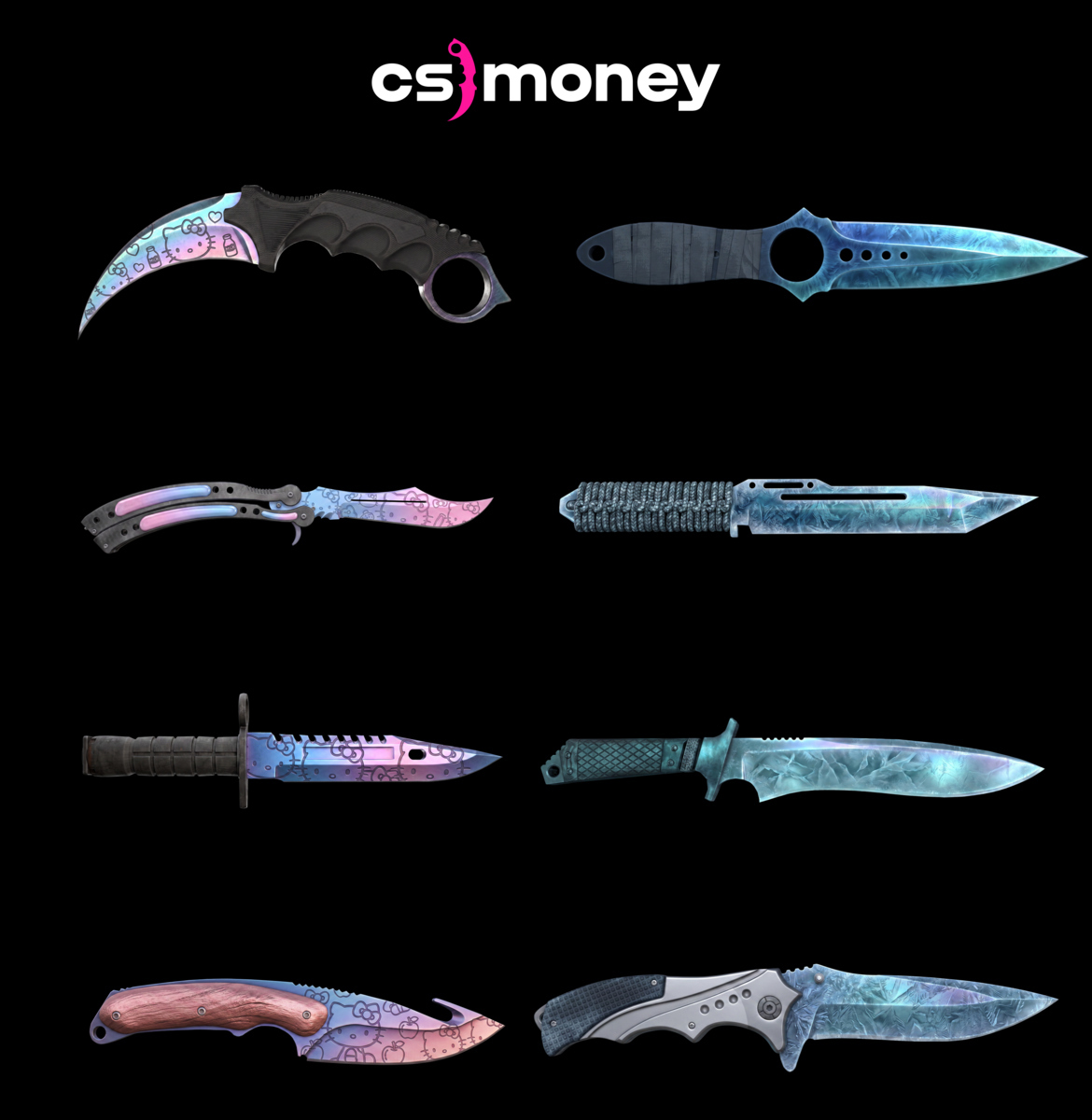 csmoneytrade's tweet photo. Doppler, Fade, Case Hardened… we need something new.
Hear us out: Hello Kitty 🎀 or Frost ❄️, which one are you picking? https://t.co/DWnmIdHwRC
