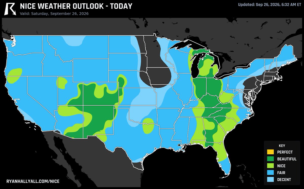 ryanhallyall's tweet photo. The nicest weather in the USA today will be in and around Indianapolis, IN, Louisville, KY, and Albuquerque, NM. https://t.co/VofJh52OYH