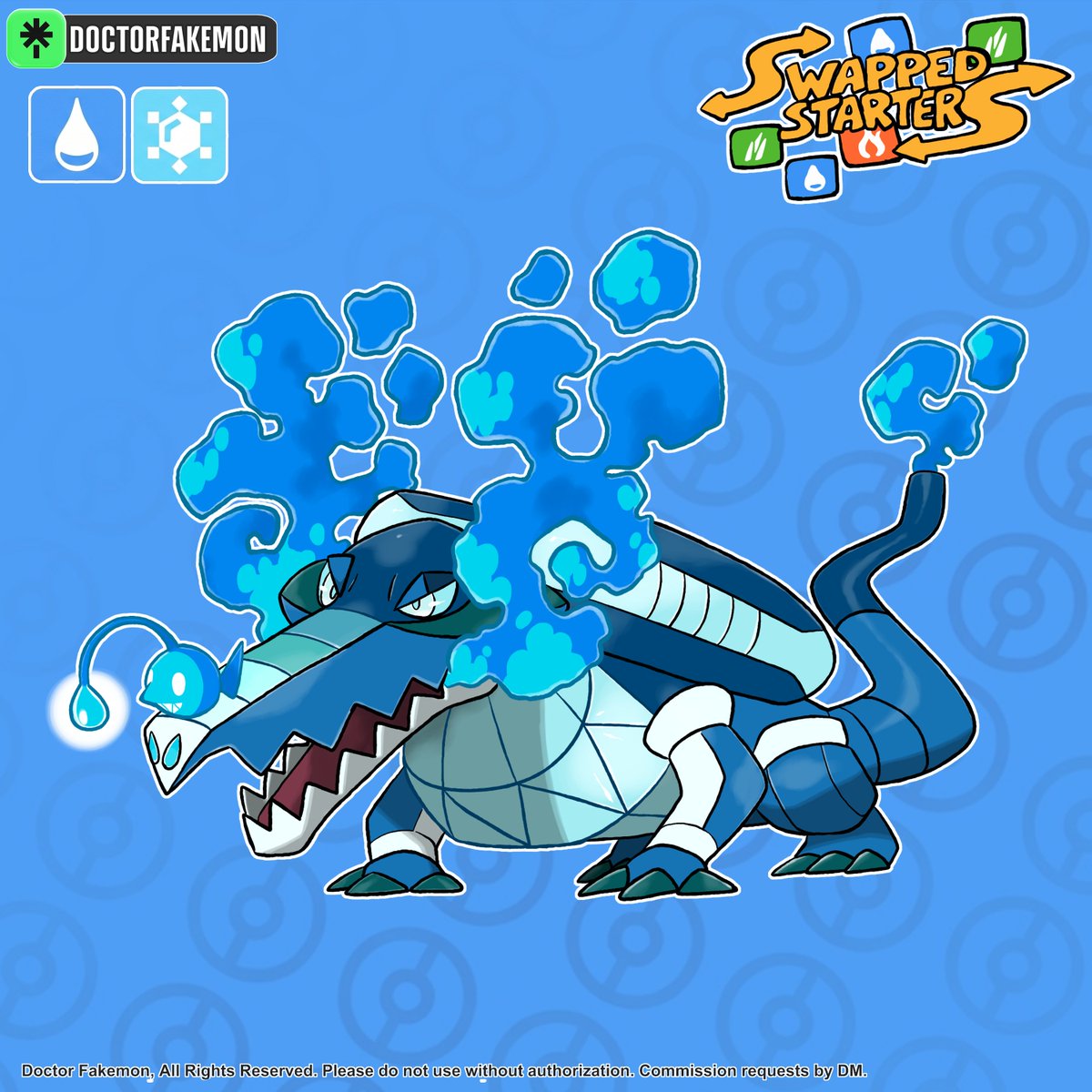 DoctorFakemon's tweet photo. #Swappedstarters
What if Fuecoco, Crocalor and Skeledirge  were the Water-type starter...
#pokemon #fakemon #artwork https://t.co/dhhYN0mQeg