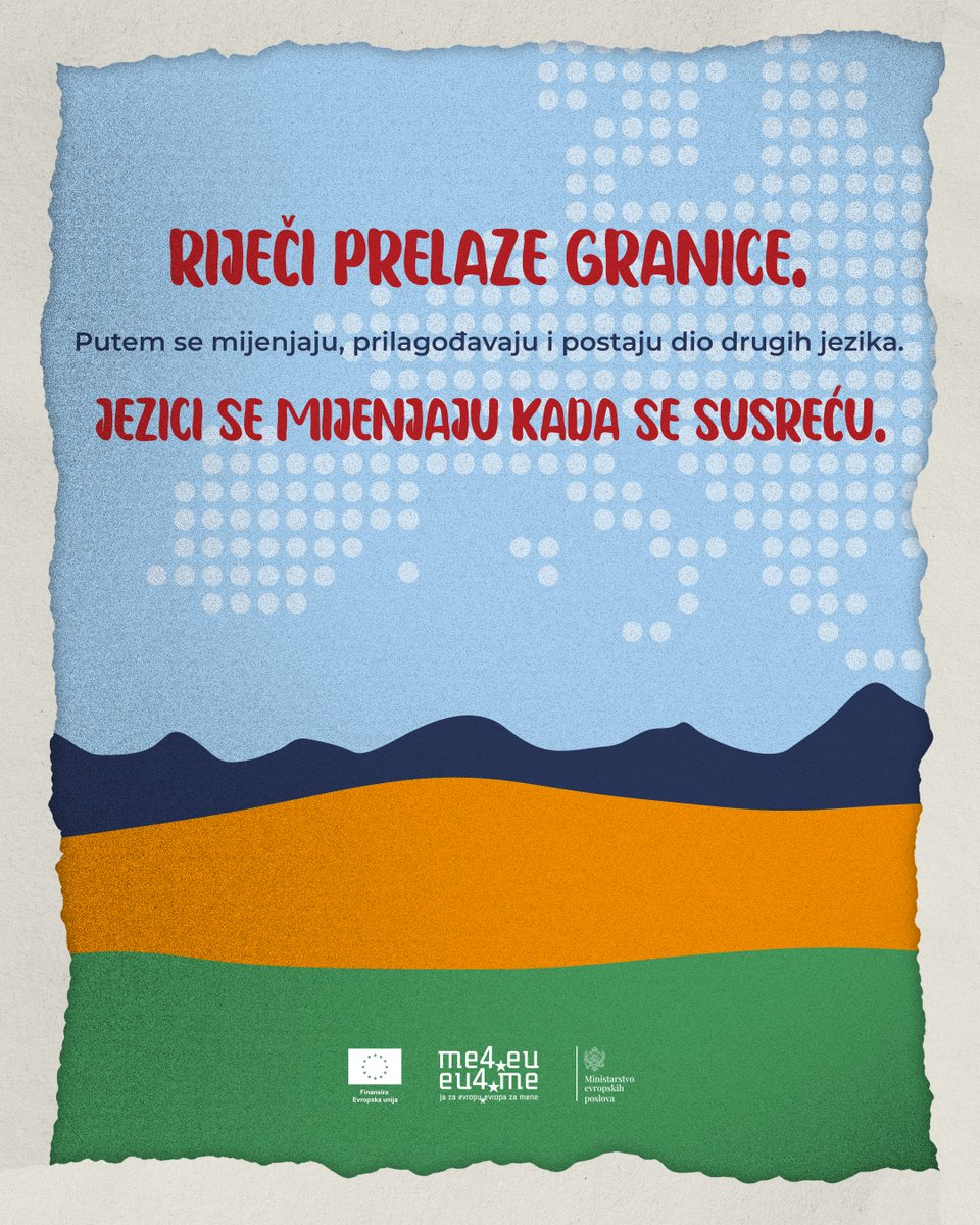 me4eu's tweet photo. Jezici nikada ne žive izolovano. Riječi putuju, prelaze granice, mijenjaju se i prilagođavaju, a vremenom neke od njih postanu toliko uobičajene da više ni ne razmišljamo o njihovom porijeklu.

Povodom Evropskog dana jezika podsjećamo koliko se jezici susreću i obogaćuju https://t.co/5xzqWOh4KC