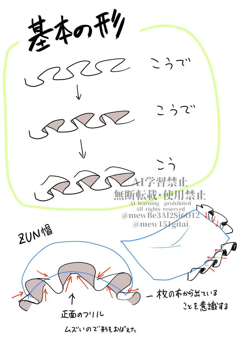 mewBe3Al2Si6O12's tweet photo. 【フリルの描き方】
こんな感じでどうでしょうか！
私ができるのはこれくらいしか無いぜ https://t.co/kRSoRRX07U