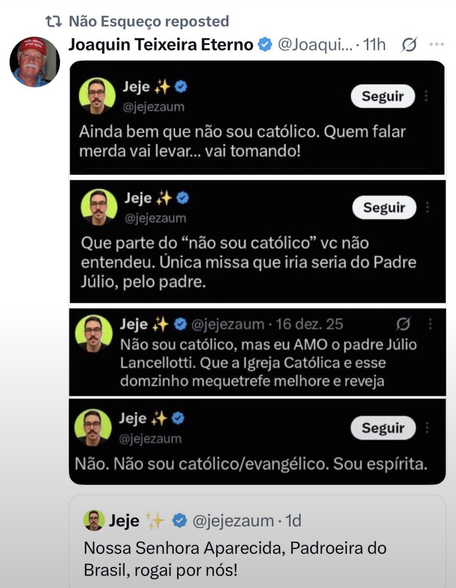 Milla_1502's tweet photo. A eleição já produziu um efeito interessante : ateus, blasfemadores, hereges de uma hora pra outra viraram devotos de Nossa Senhora de Aparecida. 🤡🤡🤡 https://t.co/Ejz6XgUf0c