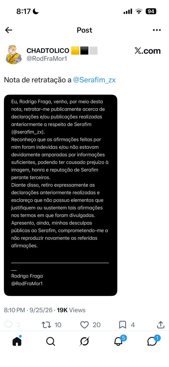 lukefmilk's tweet photo. Militância do MBL vai acabar toda assim. Eles recebem briefing da coordenação e compram brigas que não tem substrato jurídico pra bancar. Acaba assim: se humilhando com nota de retratação pros pais não tomarem processo. Quem diria que idolatrar político só vai fuder sua vida? https://t.co/iFVgtvofP4