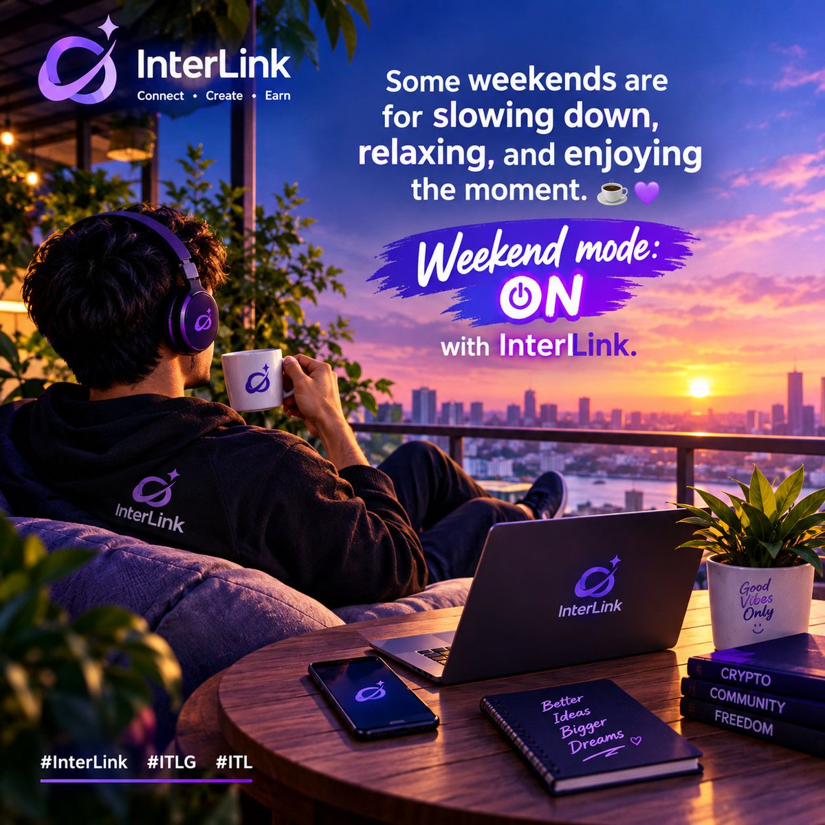 VIP990325660's tweet photo. Some weekends are for slowing down, relaxing, and enjoying the moment. ☕💜

Weekend mode: ON with InterLink. 🚀

#InterLink #ITLG #ITL https://t.co/QvbdVDor5i