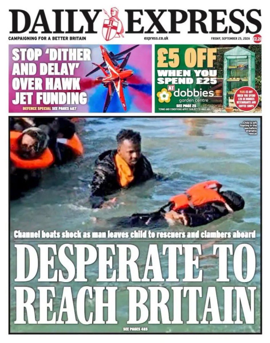 officialsammyuk's tweet photo. “Desperate to reach Britain.”

We’ve all seen the video. He left a small child to die and thought only about himself. It’s not desperation; it’s evil.

This headline from the Daily Express repulses me and these savages do not belong in our country. https://t.co/YOXLnEyGrd