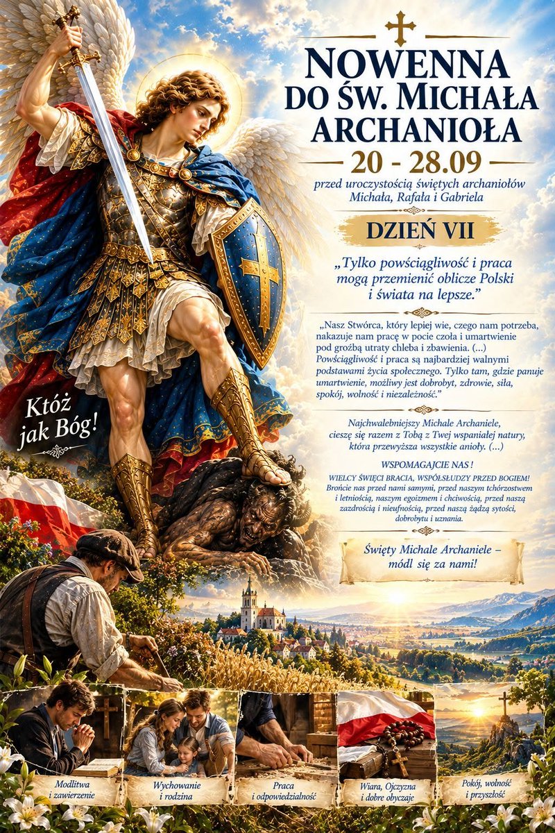 SzczecinaZe's tweet photo. 26.09.2026
🔔DZIEŃ VII
Nowenna do św. Michała Archanioła 20 - 28.09 przed uroczystością świętych archaniołów Michała, Rafała i Gabriela.
Święty Michale Archaniele, wstawiaj się za nas u Pana!
#Litania #śwMichałArchanioł #KtóżJakBóg https://t.co/7wuFn14in0