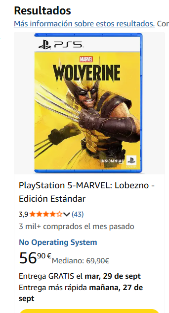 Tierra100able_'s tweet photo. Por esto Playstation quiere matar el formato físico

El Wolverine salió hace una semana y poco, a un PVP de 80€ tanto físico como digital.

En Amazon (y otras) estaba a 70€, pero es que ahora ha bajado a 56

Por eso quieren matar el físico, y por eso nosotros debemos defenderlo https://t.co/gjlSQUSqmO