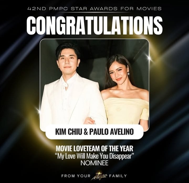 hourlyKimPau's tweet photo. 42nd PMPC Star Awards for Movies

Movie Loveteam of the Year
#KimPau (My Love Will Make You Disappear) 

Congratulations #KimChiu and #PauloAvelino  🎉

Engage here 👇🏻
https://t.co/yEbnOv4fKM https://t.co/cg9QFdi5IG