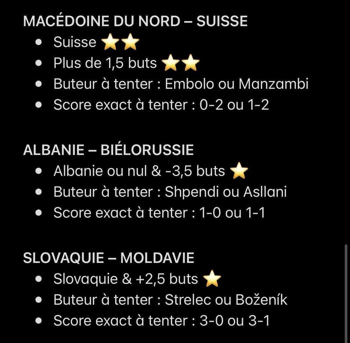 NtkPronos's tweet photo. 🇪🇺 Mes avis Nations League ! 

⚠️ Match à éviter
⭐️ Petite confiance
⭐️⭐️ Bonne confiance

❤️ Pense au p’tit LIKE pour le travail :) https://t.co/8DpUs7gcRe