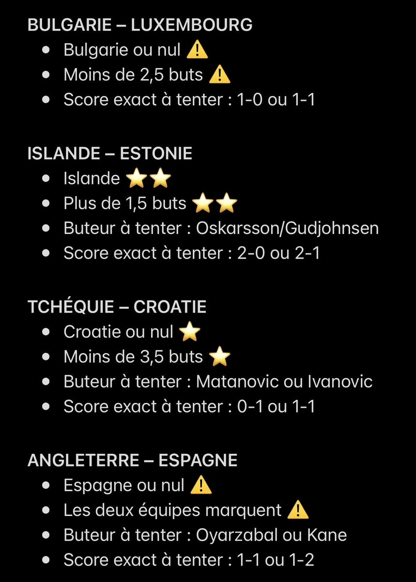 NtkPronos's tweet photo. 🇪🇺 Mes avis Nations League ! 

⚠️ Match à éviter
⭐️ Petite confiance
⭐️⭐️ Bonne confiance

❤️ Pense au p’tit LIKE pour le travail :) https://t.co/8DpUs7gcRe