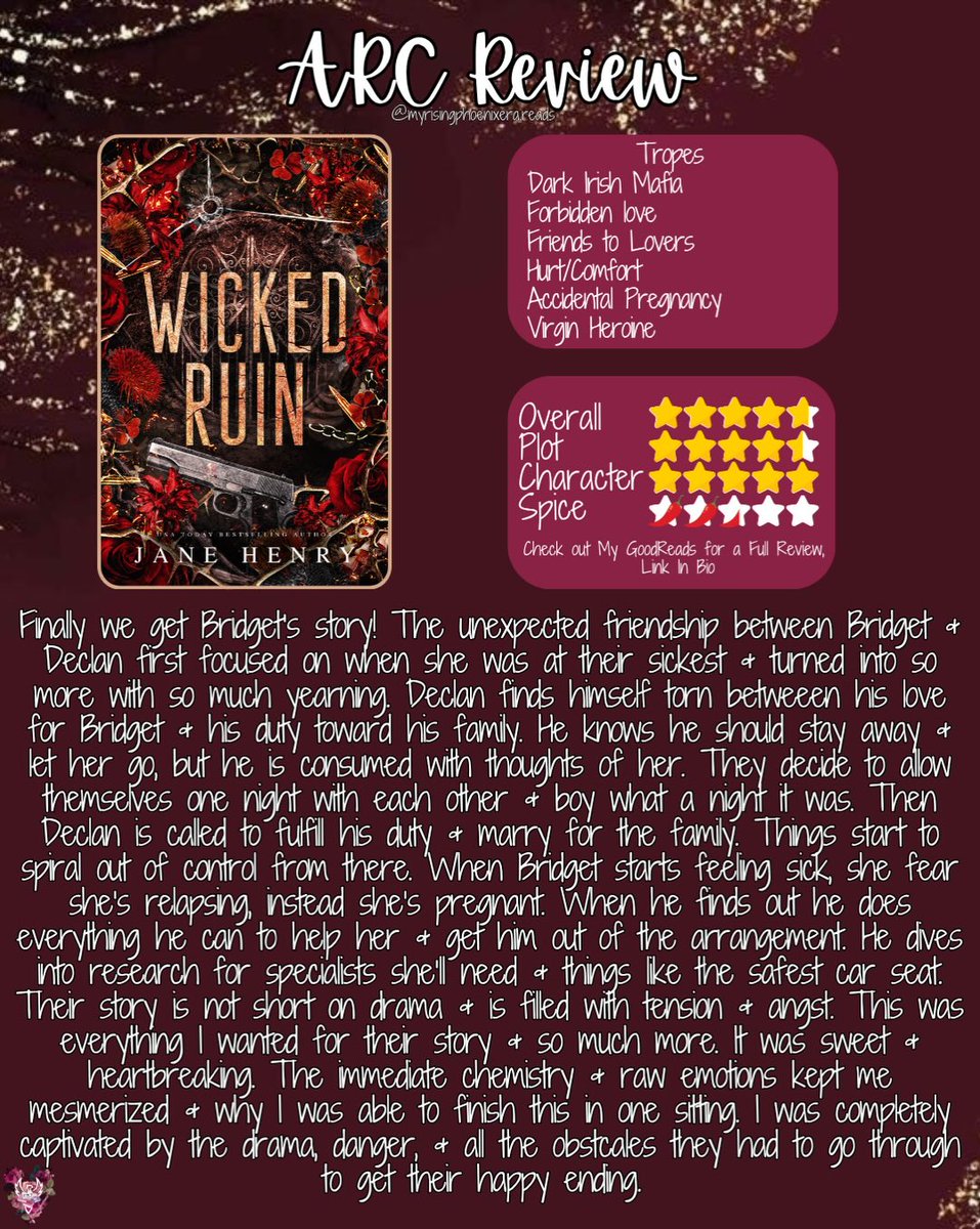 SimoneHambps's tweet photo. Mini ARC Review

Wicked Ruin by Jane Henry

Happy Release Day! He’s a man of many secrets—and now I’m carrying one more. I’ve loved Declan McCarthy for years. He’s sexy, dangerous, forbidden, and promised to another woman. Every instinct told me to https://t.co/SkOl77hP1s