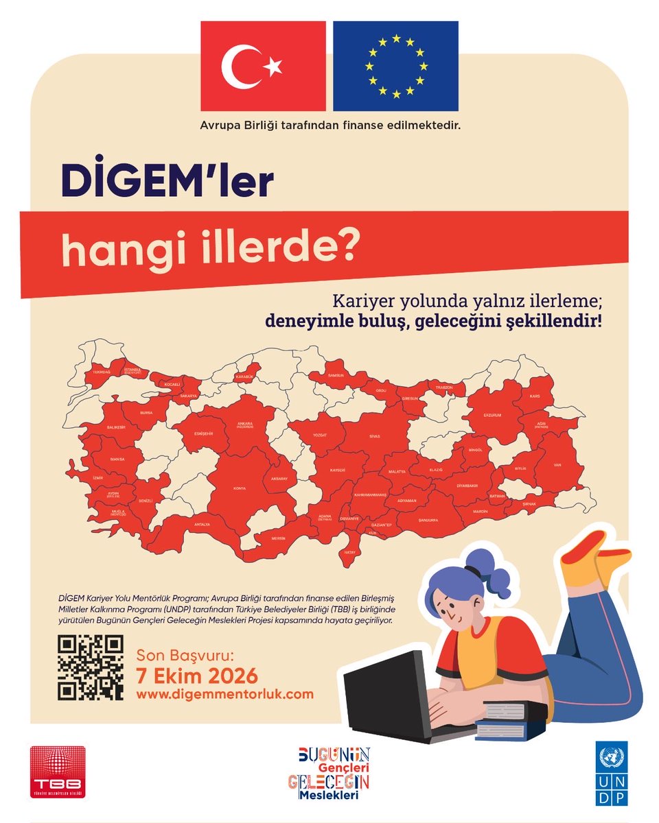 undpturkiye's tweet photo. 🚀 Kariyer yolunu birlikte şekillendirmeye hazır mısın? DİGEM Kariyer Yolu Mentörlük Programı başlıyor! 🎯

🔗Başvuru için: https://t.co/j4uxFvuYue

@EUDelegationTur @TBB https://t.co/QR3FOpDzal