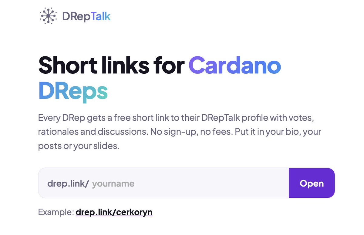dreptalkcom's tweet photo. New: https://t.co/M6dc1fWnAG

Every DRep with an on-chain name now has a free short link to their voting record on DRepTalk, like https://t.co/71lPJ1J0ry

Prefer a different name? Pick your own in your DRepTalk settings. https://t.co/z1kQ1YyjiN