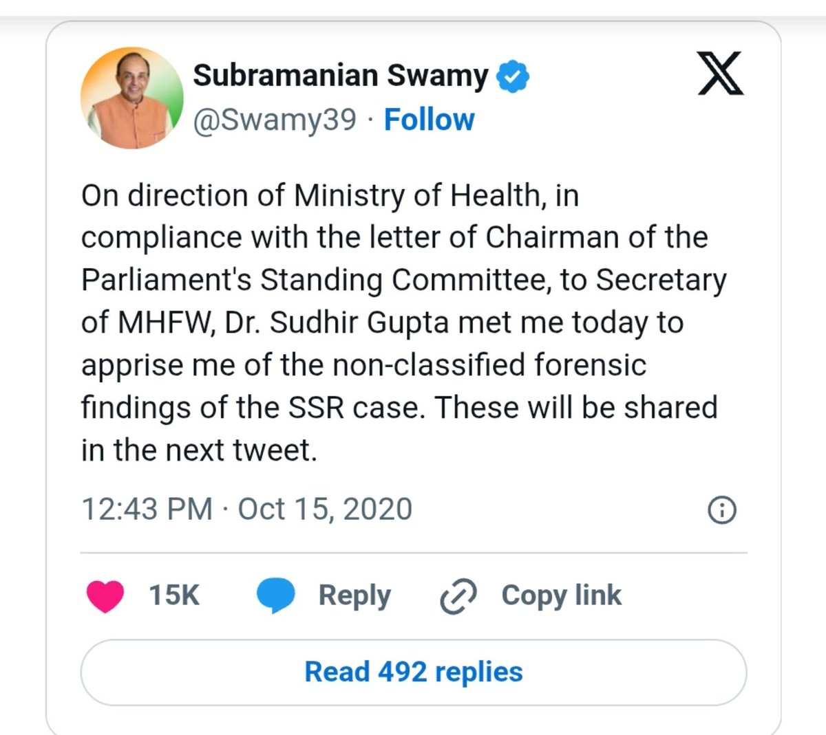 BhaaratDhruga's tweet photo. 2/3

PARLIAMENTARY & MINISTRY INTERVENTION 🏛️

​1️⃣ @Swamy39 formally submitted 5 direct queries to the Health Ministry & Parliamentary Standing Committee regarding Cooper Hospital postmortem lapses 📋

2️⃣ On Oct 15, 2020, Health Ministry directives led Dr. Gupta to meet Dr. Swamy personally "🤝".

3️⃣ Dr. Swamy then petitioned the PMO citing 7 core post-mortem gaps 📑

​Read His Disclosures below 👇

Thread continues 👇