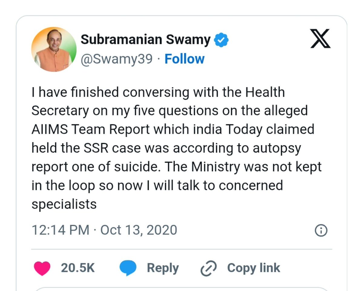 BhaaratDhruga's tweet photo. 2/3

PARLIAMENTARY & MINISTRY INTERVENTION 🏛️

​1️⃣ @Swamy39 formally submitted 5 direct queries to the Health Ministry & Parliamentary Standing Committee regarding Cooper Hospital postmortem lapses 📋

2️⃣ On Oct 15, 2020, Health Ministry directives led Dr. Gupta to meet Dr. Swamy personally "🤝".

3️⃣ Dr. Swamy then petitioned the PMO citing 7 core post-mortem gaps 📑

​Read His Disclosures below 👇

Thread continues 👇