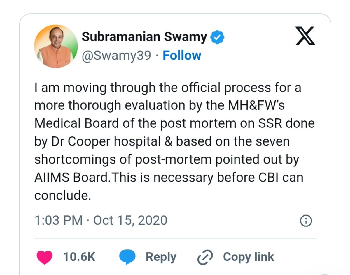 BhaaratDhruga's tweet photo. 2/3

PARLIAMENTARY & MINISTRY INTERVENTION 🏛️

​1️⃣ @Swamy39 formally submitted 5 direct queries to the Health Ministry & Parliamentary Standing Committee regarding Cooper Hospital postmortem lapses 📋

2️⃣ On Oct 15, 2020, Health Ministry directives led Dr. Gupta to meet Dr. Swamy personally "🤝".

3️⃣ Dr. Swamy then petitioned the PMO citing 7 core post-mortem gaps 📑

​Read His Disclosures below 👇

Thread continues 👇