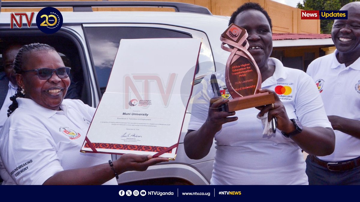 ntvuganda's tweet photo. UPDATE: Muni University has won a USD 3 million AHEFT Prize, becoming the only Ugandan institution among five inaugural African laureates.

The university was recognised for its Refugee and Host Community Youth Empowerment and Transformation Initiative (RETI), which supports skills development, employment, and livelihoods for refugees and underserved youth in West Nile. #NTVNews 

📸: @adidirashul