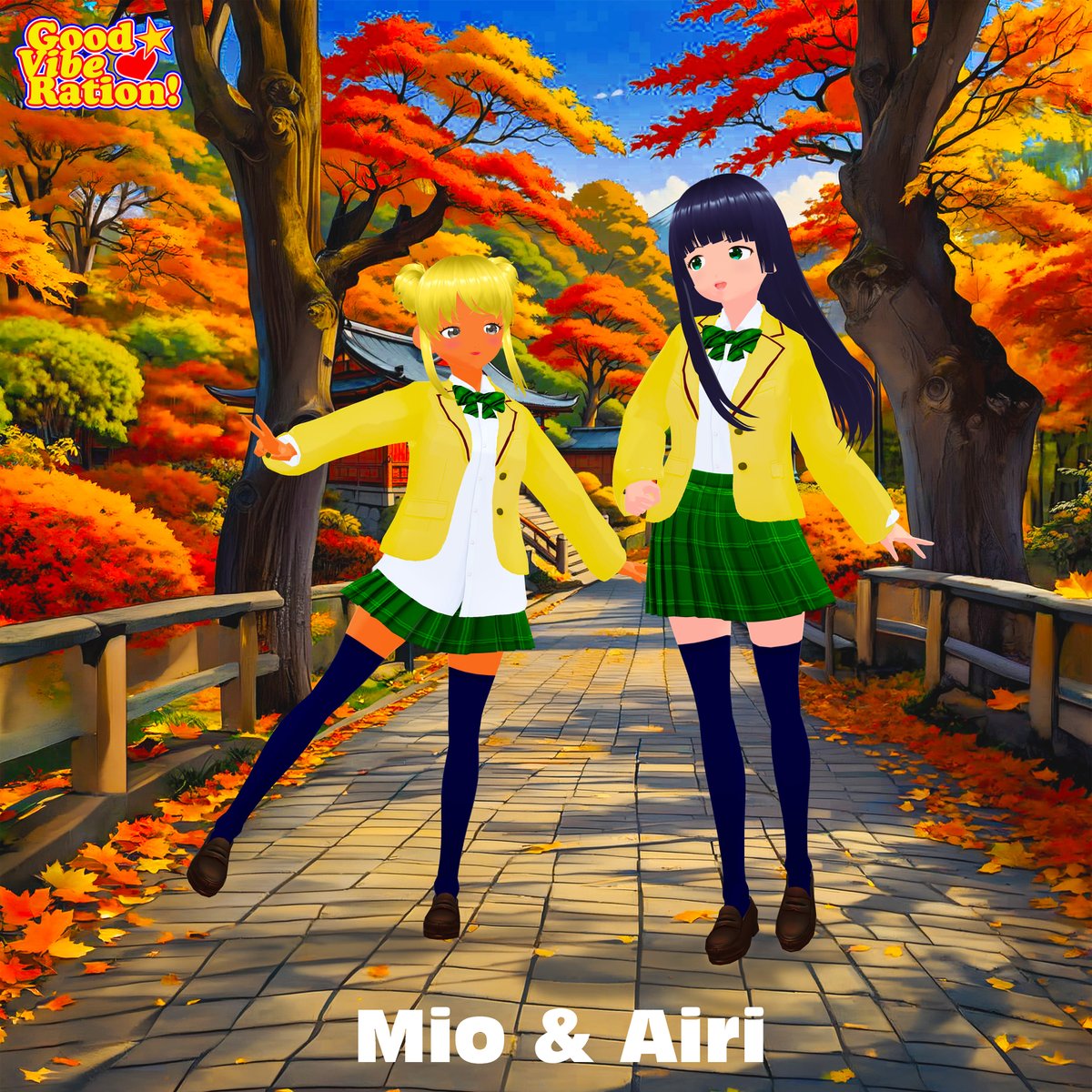 mixturesweet's tweet photo. 【#VRoid】グッドバイブレーション!_1636
みお「やっぱコレが定番だな💗制服コーデ」
あいな「この制服 ＃ToLOVEる をモチーフに🎵」
みお「ちなラッキースケベは御座いません(断言)」
あいり「(^^;)夕凪ほたる ちゃん( @YunagiHotaru )
ので昨夜とおなじ素材からだよ💧」
みお「もうすっかり秋だから🍁」