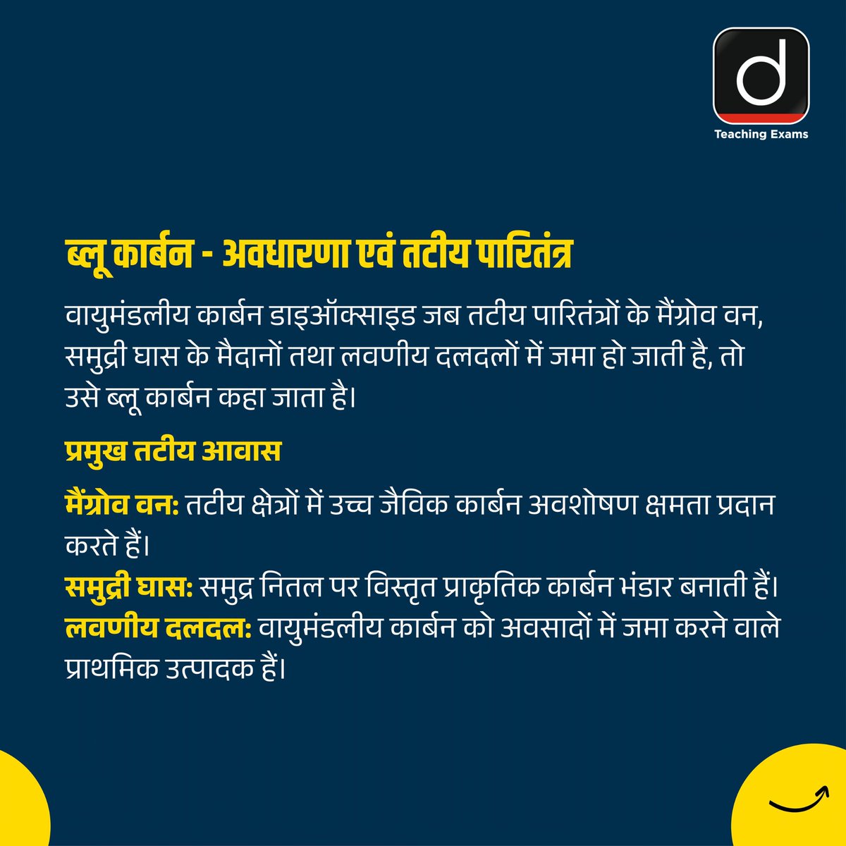 Drishtiteaching's tweet photo. मैंग्रोव, समुद्री घास और लवणीय दलदल सिर्फ तटीय पारितंत्र नहीं, ये कार्बन को संजोकर जलवायु परिवर्तन से लड़ने वाले प्राकृतिक कवच हैं।

#BlueCarbon #Mangroves #ClimateAction #OceanEcosystem #CoastalEcosystems #CarbonSequestration #Sustainability https://t.co/hn4CMua2LY