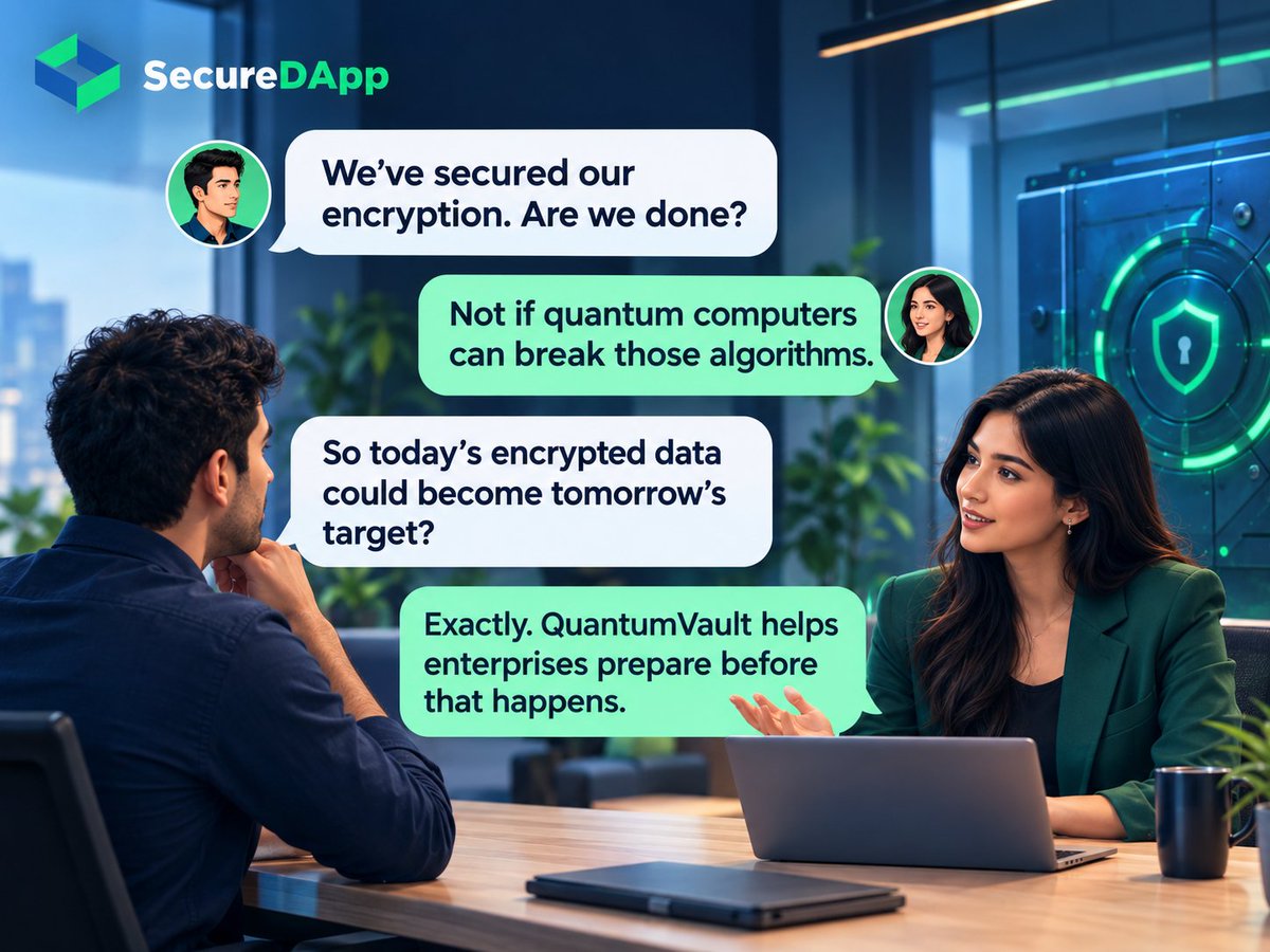 Secure_DApp's tweet photo. Encryption protects data today. But what happens when the algorithms protecting it face a new class of computing power?

That’s the conversation enterprises need to start having now.

QuantumVault-Tech helps enterprises strengthen their key management strategy for the post-quantum era, so security doesn’t stop at today’s threats.

The future of cryptography is changing. Is your infrastructure ready?

Know More: https://t.co/rJm8ukXMUf

#QuantumVault #PostQuantumSecurity #DataSecurity