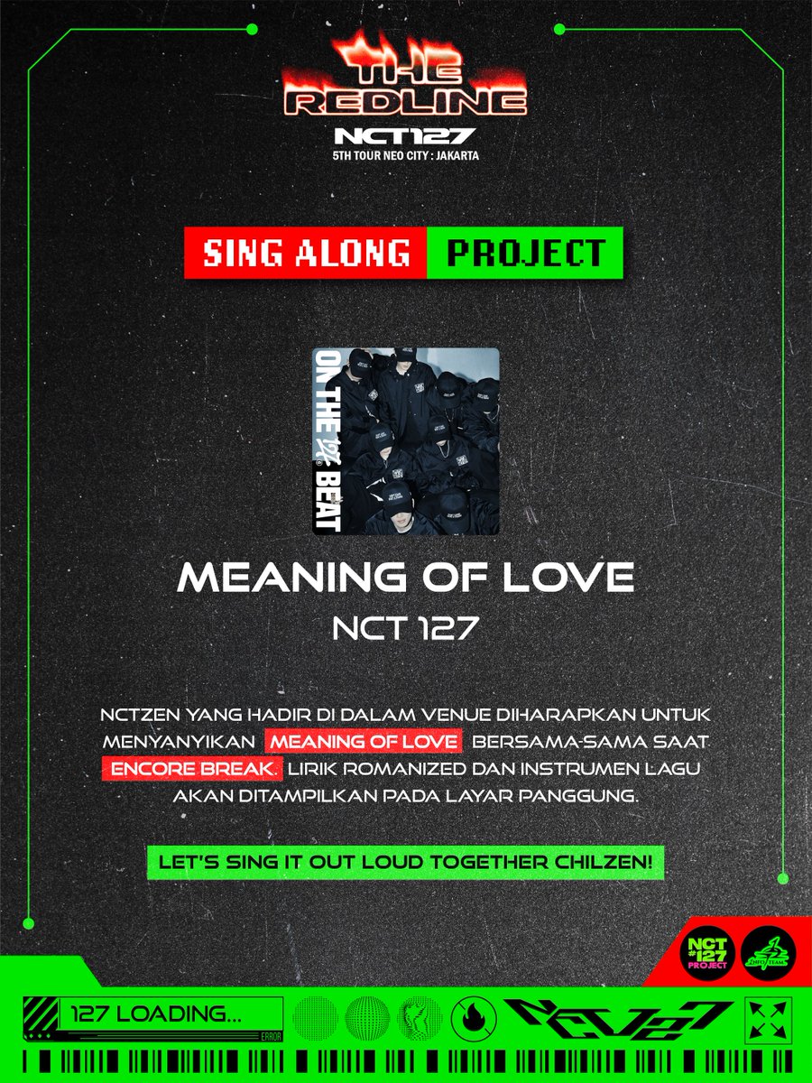 NCT127Project's tweet photo. ❤️‍🔥MAIN PROJECT - SING ALONG❤️‍🔥

The 2nd main project for The Redline in Jakarta is Sing Along🎤

Status: approved✅

Sudah siap unjuk bakat karaoke kita atau belum nih sijeuni~?! Latihan yang banyak di rumah yaa supaya bisa kompak nanti nyanyinya🤗

Let’s sing it out loud Chilzennie!💥

#NCT127 #TheRedline_JKT