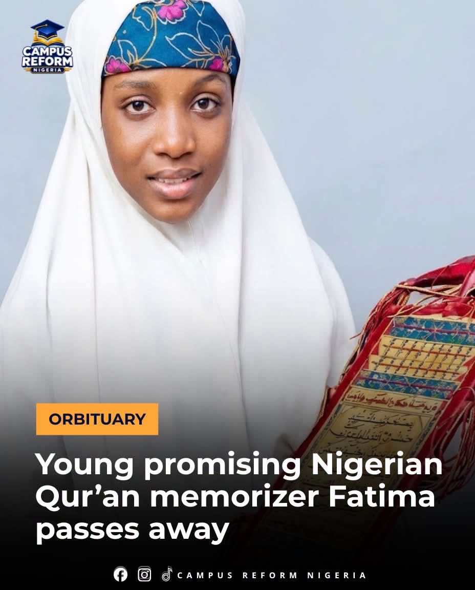 Miss_Halimatu's tweet photo. A young Nigerian Qur’an memorizer identified as Fatima has reportedly passed away.

Fatima was described as a young girl deeply devoted to learning and memorising the Holy Qur’an, dedicating much of her time to religious studies.

Her passing has left her family, friends and loved ones mourning the loss of a young life remembered for her love of the Qur’an.

May Allah forgive her, have mercy on her soul and grant her Jannatul Firdaus. May He also grant her family and loved ones the strength to bear the loss. Ameen.