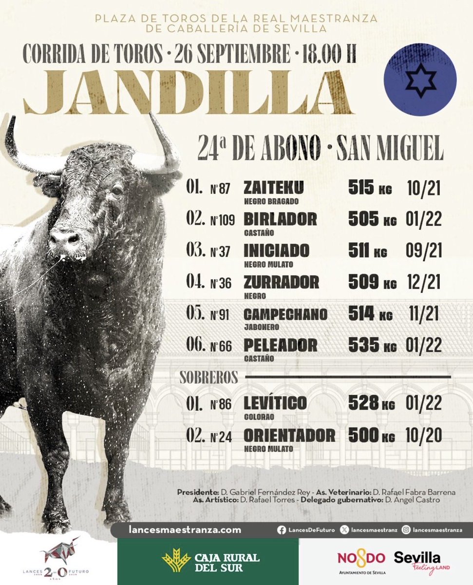 RocaRey's tweet photo. Toros de Jandilla para hoy en Sevilla. https://t.co/x4ebHEBu42