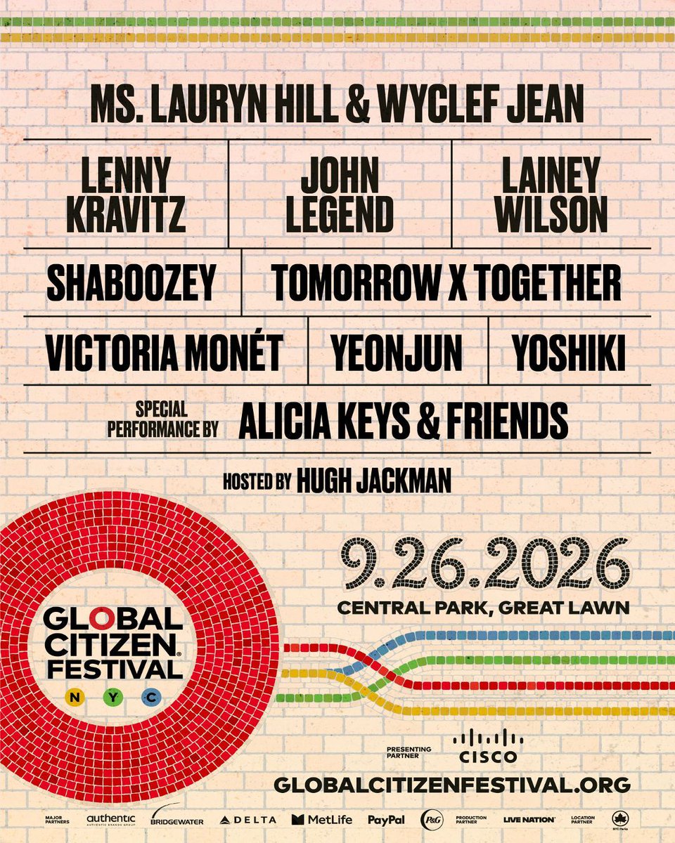 baragendanyc's tweet photo. Today at 4:00 PM at Great Lawn @centralparknyc
@glblctzn Festival returns with @mslaurynhill @wyclef @LennyKravitz, @JohnLegend, @LaineyWilson, @ShaboozeysJeans, @txt_bighit, @victoriamonet, @loopszzn, and @yoshikiofficial. @AliciaKeys
#NYCHipHop #NYCEvents #BarAgendaNYC https://t.co/Xmi9aeKMc1