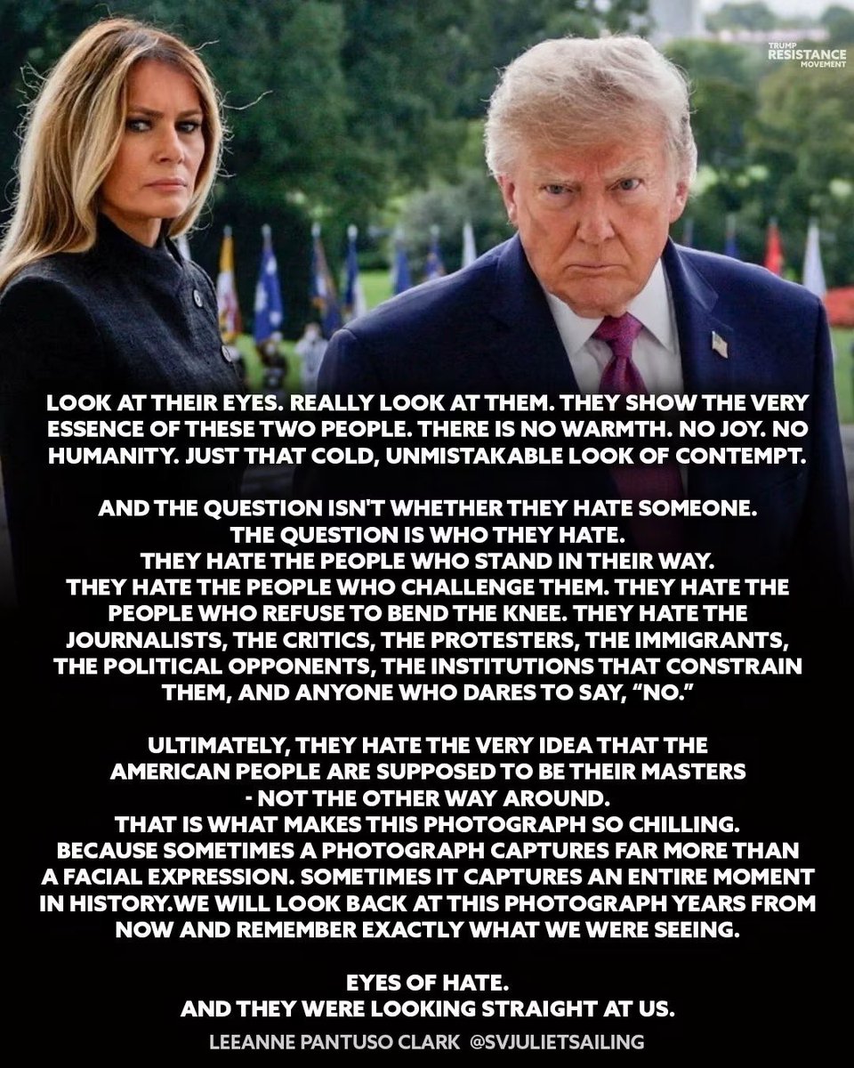 Gianl1974's tweet photo. Some photographs are so iconic, they will go down in history. They capture a moment so perfectly that, decades later, we can look at them and immediately understand something about the people and the time in which they live.
One of the most chilling examples is the famous photograph known as ���Eyes of Hate” - that 1933 photograph of Joseph Goebbels, captured in the moment after he learned that the photographer assigned to photograph him was Jewish.
Look at his eyes. You don't need a caption. You don't need an explanation. The hatred is right there.
And now, we have a new “Eyes of Hate” photograph for our generation - this one, snapped yesterday during Chinese President Xi Jinping's visit.
Look at their eyes. Really look at them. They show the very essence of these two people. There is no warmth. No joy. No humanity. Just that cold, unmistakable look of contempt.
And the question isn't whether they hate someone. The question is who they hate.
They hate the people who stand in their way. They hate the people who challenge them. They hate the people who refuse to bend the knee. They hate the journalists, the critics, the protesters, the immigrants, the political opponents, the institutions that constrain them, and anyone who dares to say, “No.”
Ultimately, they hate the very idea that the American people are supposed to be their masters - not the other way around.
That is what makes this photograph so chilling. Because sometimes a photograph captures far more than a facial expression. Sometimes it captures an entire moment in history.
We will look back at this photograph years from now and remember exactly what we were seeing. Eyes of hate.
And they were looking straight at us.