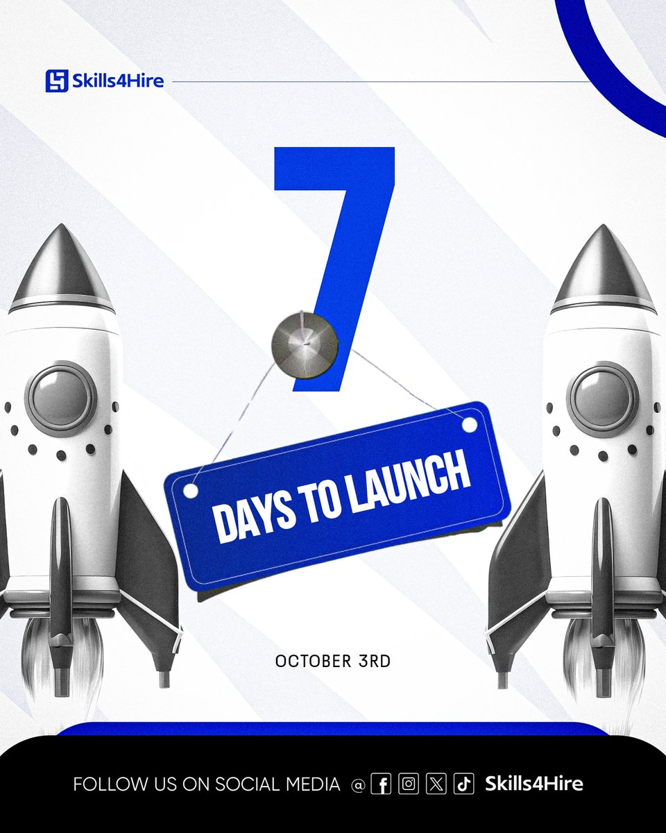 skills4hire's tweet photo. 7 DAYS TO GO!

The Skills4Hire launch is almost here! 

On October 3rd, discover a platform built around what people can actually do — from creative and digital skills to technical, business and hands-on services.

📅 October 3rd
🔵 Skills4Hire

The countdown continues. https://t.co/lvvAqkC0Z9