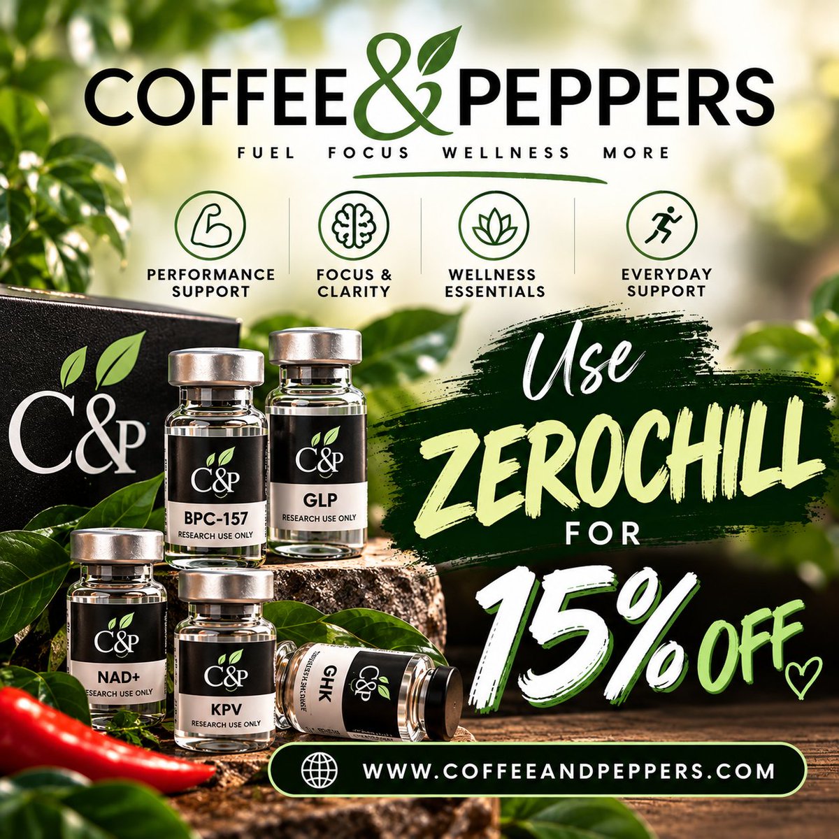 Zerochillzc's tweet photo. If you’re paying full price for research, we need to talk.

Coffee and Peppers discount code ZEROCHILL for 15% off
https://t.co/9WjxzQEkaP
#peptides #glp #glp1 #biohacking #zerochill #coffeeandpeppers 
***research purposes only https://t.co/fb51jnYb45
