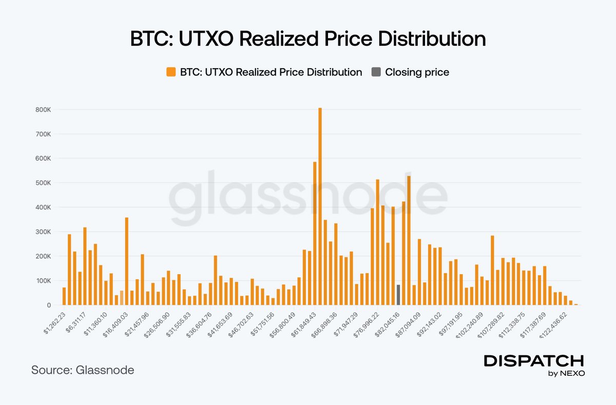 Nexo's tweet photo. Bitcoin's most crowded price level sits right around $80K.

About 13% of supply, close to 2.7M BTC, was last bought between $75.7K and $84.6K, right where price sits now.

That's a lot of recent buying packed into one zone. Whether it holds as support or turns into selling pressure will say a lot about conviction.