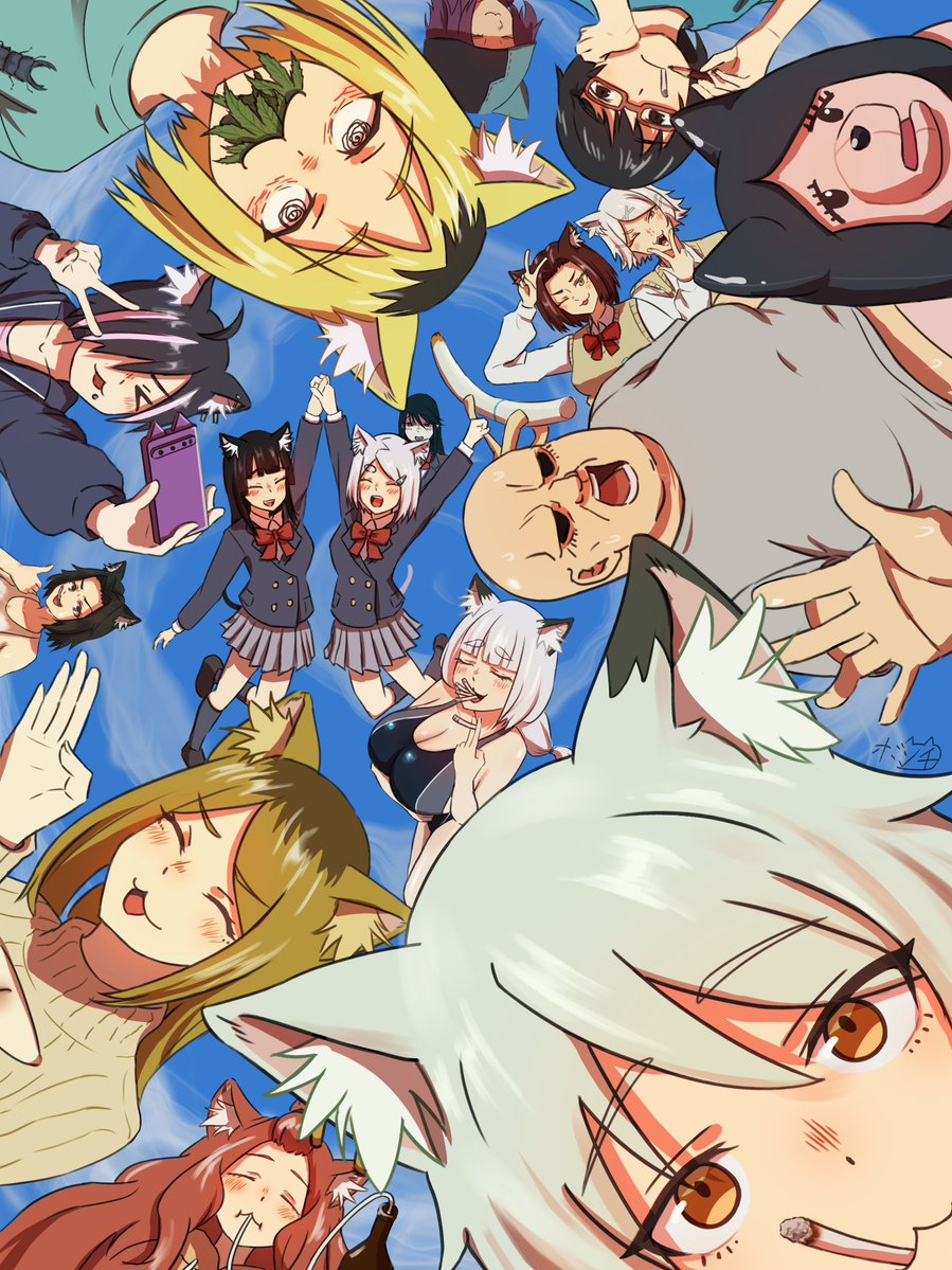 Bonchi3396's tweet photo. 文字なし加筆修正バージョン！！！ 

集合イラストを初めて描いたので、勝手がわからずひたすら詰め込んでしまいました😂すっごい楽しかったです！！！ 
ただ1日でやるもんじゃないね、、、
 #100日チャレンジ #ヤニねこ #絵柄が好みって人にフォローされたい https://t.co/TfIL0BtHoW