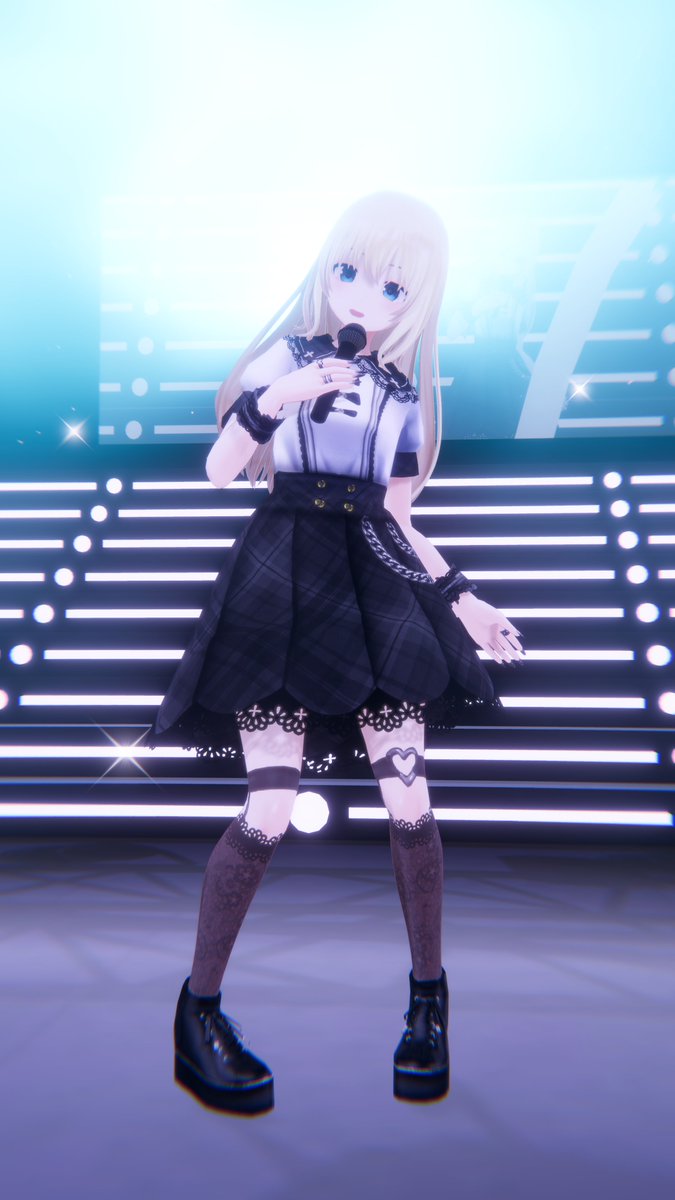 tsumuriumu's tweet photo. あやたか様のショップ賞でいただいた「病みかわアイドル」を着させていただきました！レースや金属部分の描き込みが緻密でステージに立つとテンションが上がる！長いネイルは初着用ですが良いですね～
#あやたか作3D https://t.co/fe4J7p3m85