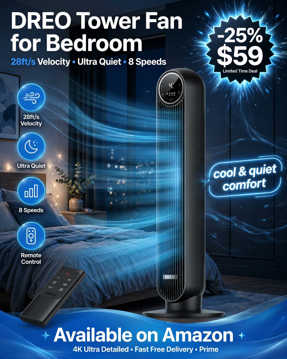 PrimesDeals's tweet photo. 🌬️ DREO Tower Fan for Bedroom 🌬️

💨 28ft/s Powerful Airflow
🤫 Ultra-Quiet Operation
🎛️ 8 Adjustable Speeds
💰 25% OFF — $59.00
🔗 Affiliate Link 👉 https://t.co/UyGXRaBxMX https://t.co/5OHs7SBIrw