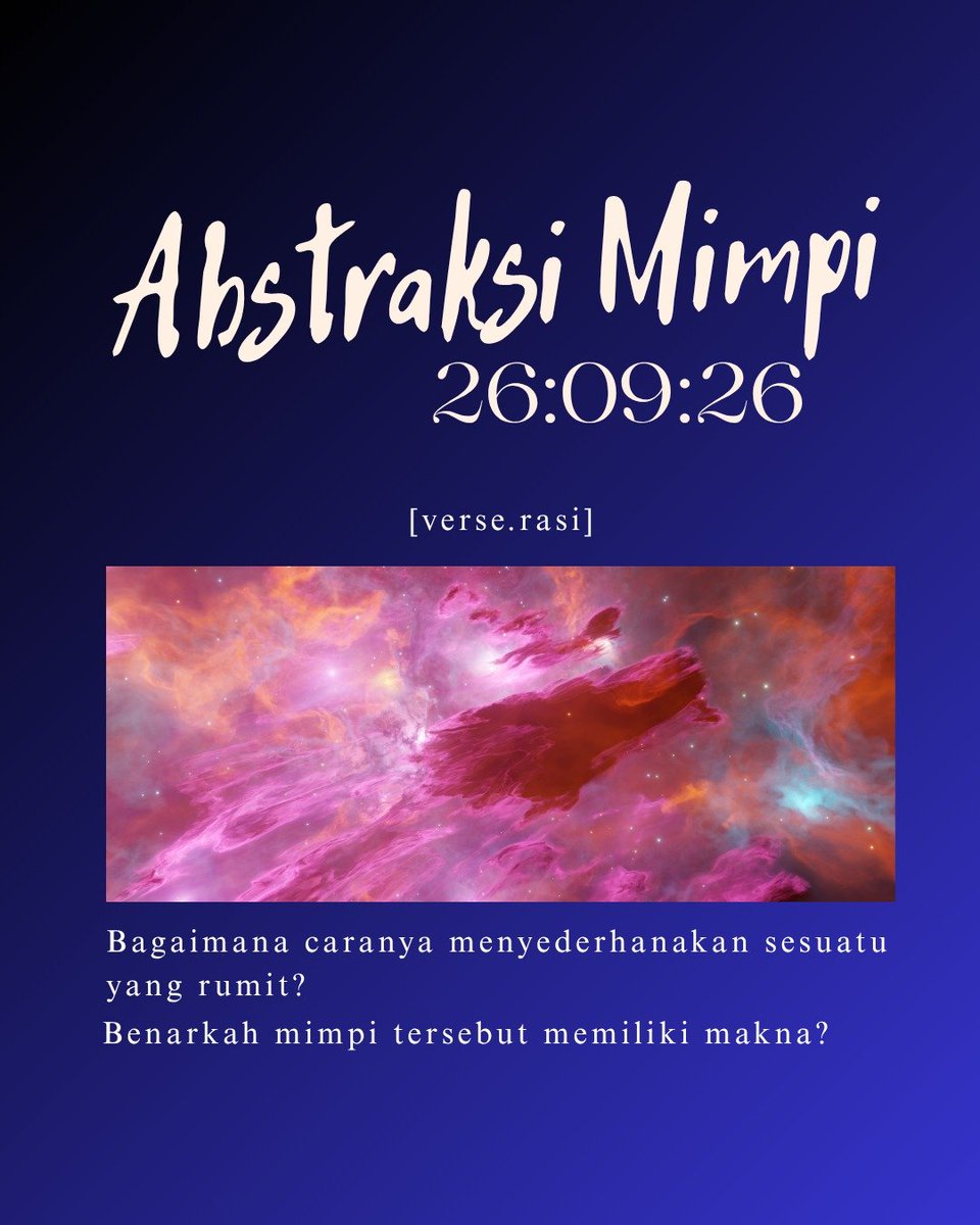 rasiaksahara's tweet photo. Sepertinya, mimpi tetap berarti meski pada akhirnya tidak menjadi kenyataan, karena setidaknya kita sudah menjalani berbagai hal, melalui banyak situasi dan mungkin saja ia hanya berubah bentuk menjadi sebuah pengalaman yang berharga.
#verserasi #tulisan #sastra #impian #puisi https://t.co/ueMnq15WYB