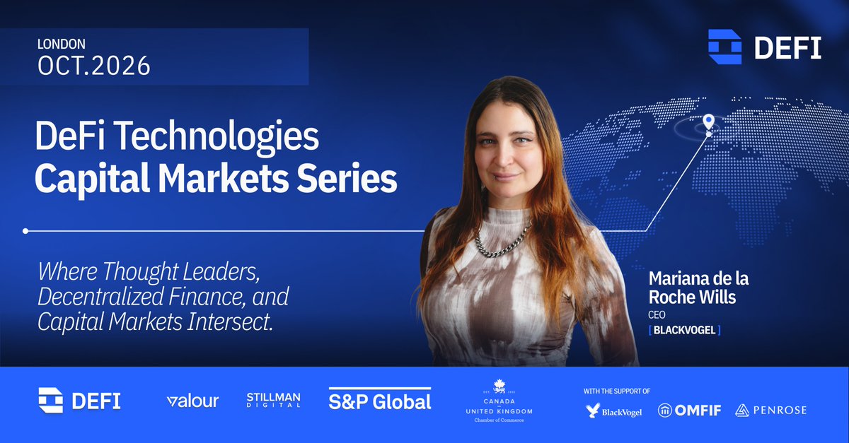 DeFiTechGlobal's tweet photo. Also joining the speaker lineup for the DeFi Technologies Capital Markets Series, London 2.0 edition: Mariana de la Roche Wills, CEO of @BlackVogel_. 💡

Institutional investors and allocators interested in attending can reach out to events@defi.tech. ETP details, ISINs, and product links are in the comments.

🤝 The event is coordinated in partnership with the Canada-UK Chamber of Commerce, and @SPGlobal. The session also has the support of @BlackVogel_, @OMFIF and @PartnersPenrose.

@ValourFunds | @DeFiTechGlobal | @DigitalStillman | @BlackVogel_