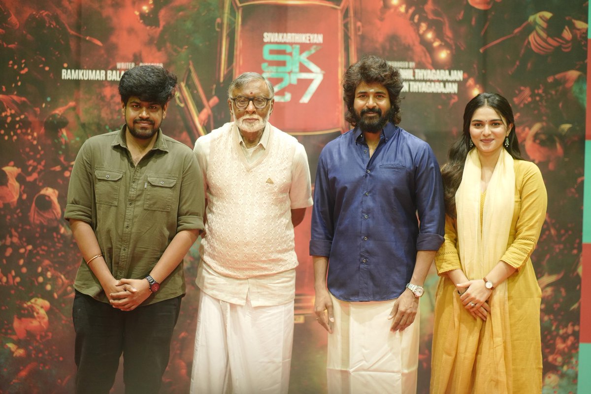 view7media's tweet photo. With blessings from above, love all around ❤️
The journey of #SK27 began.
Starring @Siva_Kartikeyan
A film by @ImRamkumar_B
Produced by @SathyaJyothi
@11Lohar @omdop #TGThyagarajan #SendhilThyagarajan @arjun1on @saisiddharth_ @kalaivananoffl #ARajesh @PraveenRaja_Off #StevenKumar https://t.co/MxlaNI3ExJ