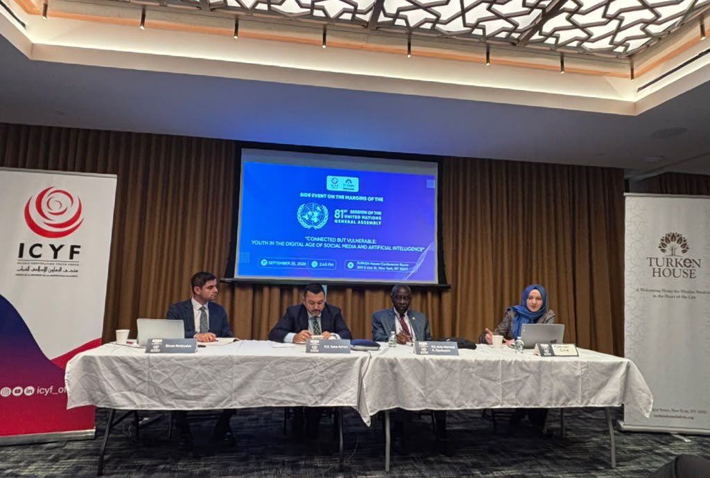 ICYF_Official's tweet photo. 🌐 Connected but Vulnerable: Youth in the Digital Age of Social Media and Artificial Intelligence

On the margins of the 81st Session of the United Nations General Assembly (UNGA81), the Islamic Cooperation Youth Forum (ICYF), in partnership with TURKEN Foundation USA, organized a side event exploring how social media and artificial intelligence are reshaping the lives and futures of young people.

The panel brought together H.E. Taha Ayhan, President of ICYF; H.E. Ambassador Hameed A. Opeloyeru, Permanent Observer of the OIC to the United Nations; and Münevver Gülce, Graduate Associate at Harvard University, moderated by Sinan Karşıyaka.

The discussion highlighted both the opportunities and emerging challenges presented by rapidly evolving digital technologies, with particular attention to their impact on youth well-being, social interaction, education, participation, and development.

Speakers emphasized the need for responsible innovation, stronger digital resilience, and youth-centered approaches to ensure that advances in social media and AI contribute to the empowerment and well-being of younger generations.

ICYF remains committed to advancing meaningful dialogue and cooperation that places young people at the center of discussions shaping our shared digital future.

@tahaayhan 
@turkenorg 
@UNYouthAffairs 

#ICYF #UNGA81 #Youth #ArtificialIntelligence #AI #SocialMedia #DigitalFuture #YouthEmpowerment #DigitalWellbeing #ResponsibleAI